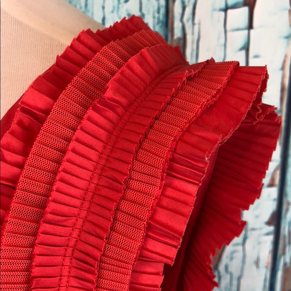 BCBG Maxazria Blouse Orange Sleeveless Ruffled Keyhole V Neck S - Picture 6 of 9